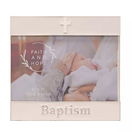 Widdop & Co. Baptism Photo Frame - Religious Silver Plated & Enamel Picture Frame Gift for Baby Boys & Girls - Baptism Keepsake Decoration