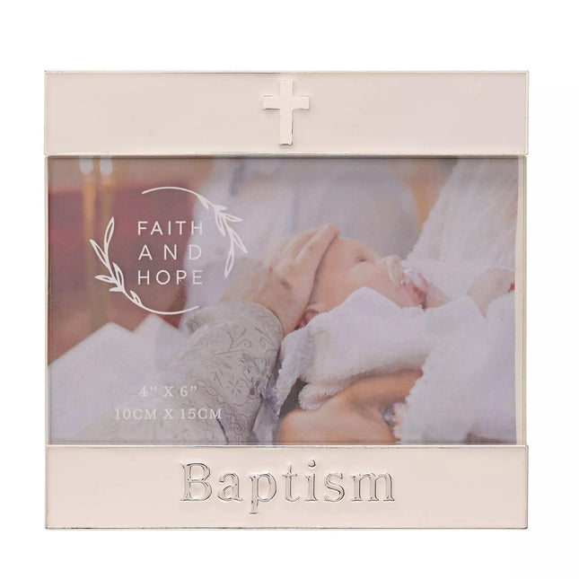 Widdop & Co. Baptism Photo Frame - Religious Silver Plated & Enamel Picture Frame Gift for Baby Boys & Girls - Baptism Keepsake Decoration