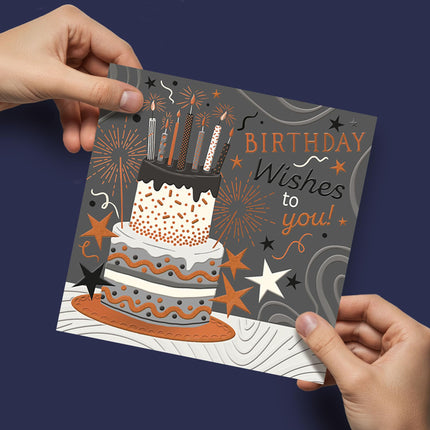 Birthday Card for Women - Modern Cake Design - Embossed Rose Gold Foil Finish - Premium Greeting Card with Envelope