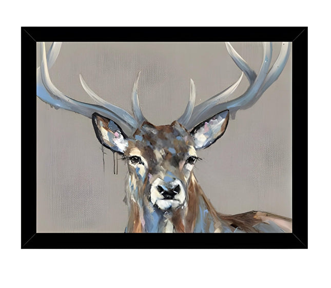 Stag Framed Wall Art Print - Ready to Hang Animal Themed Home Decor - 'Bran' by Louise Luton - 43.5 x 43.5 centimeters Framed Picture.
