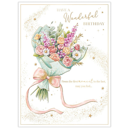 Birthday Card for Women - Pretty Floral Bouquet Design - Embossed Gold Foil Finish - Premium Birthday Greeting Card with Envelope for Her