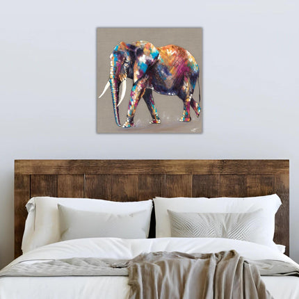 Animal Themed Canvas Print - Elephant Painting by Louise Luton - Contemporary Home Decor Artwork - Hugo's Travels - 40 x 40cm