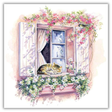 Birthday Card for Women - Pretty Cat & Floral Design - All Occasion Greeting Card for Her - Blank Inside