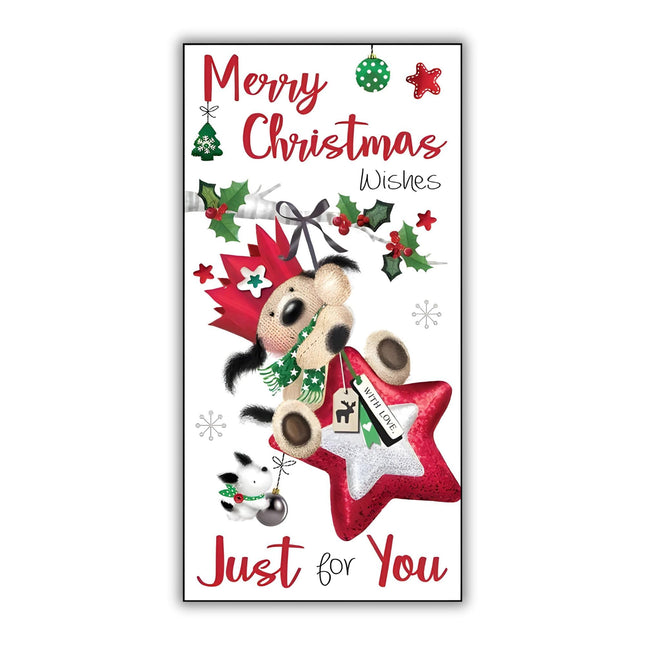 Money Wallet Christmas Card - Dog and Star Bauble - Festive Design - Special Finishes - Made in the UK