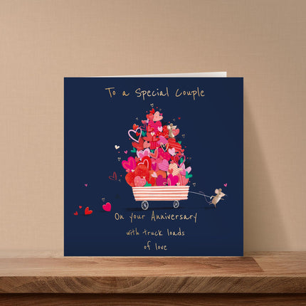 Anniversary Card for Special Couple - Cute Mouse and Heart Design - For Friends or Family - Premium Greeting Card with Envelope