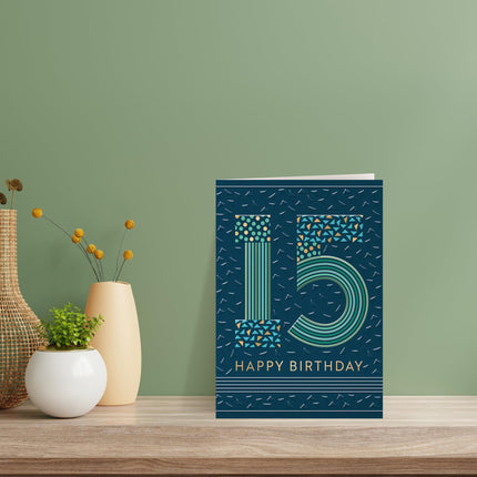 15th Birthday Card for Boys, Modern Geometric Design