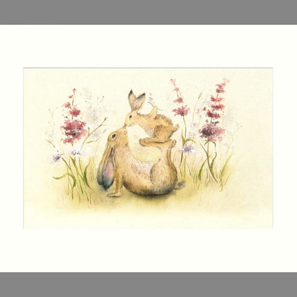 Hares Framed Print - Precious One Painting by Sarah Reilly - Contemporary Animal Themed Artwork - 43.5 x 33.5 cm