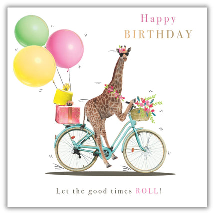 Birthday Funny Card for Women or Girls - Amusing Giraffe on Bike Design - Birthday Greeting Card