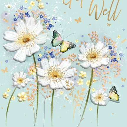 Get Well Soon Card for Women, Butterflies & Flowers Design