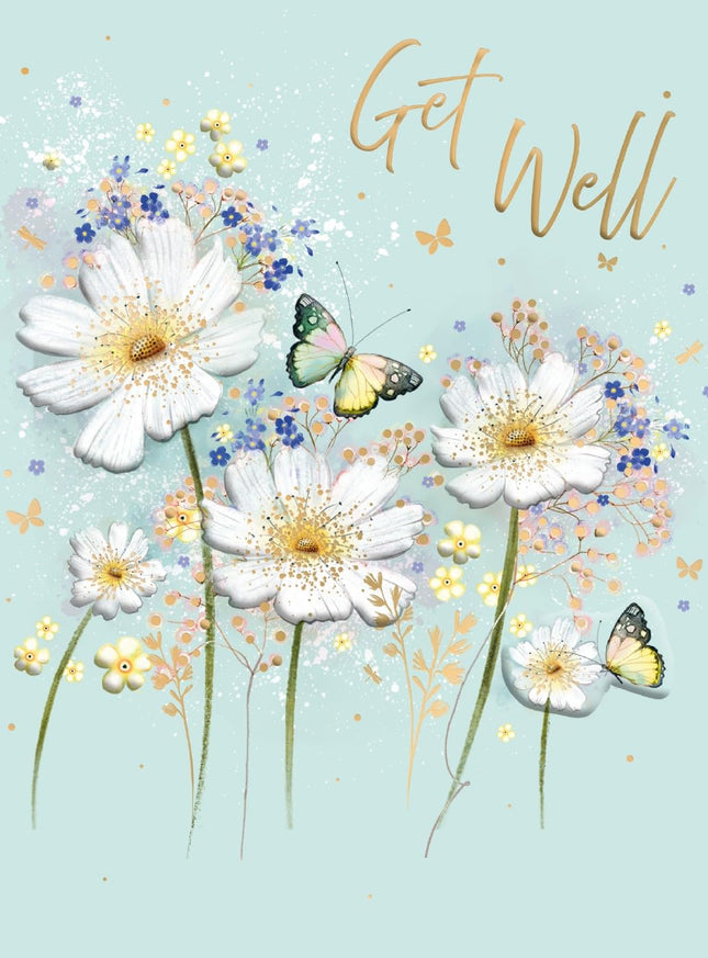 Get Well Soon Card for Women, Butterflies & Flowers Design