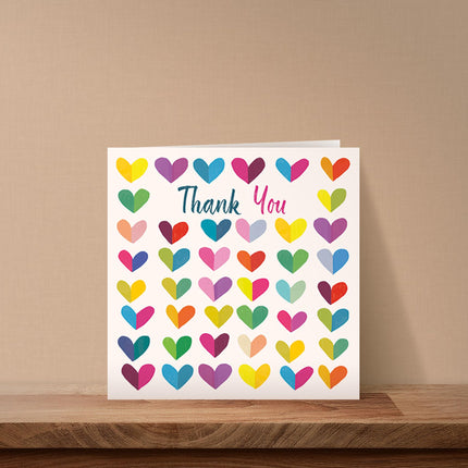 Thank You Notecards Pack of 6 - Cute Vibrant Love Hearts Design - Premium Greeting Cards Multipack with Envelopes - Eco-Friendly and Recyclable