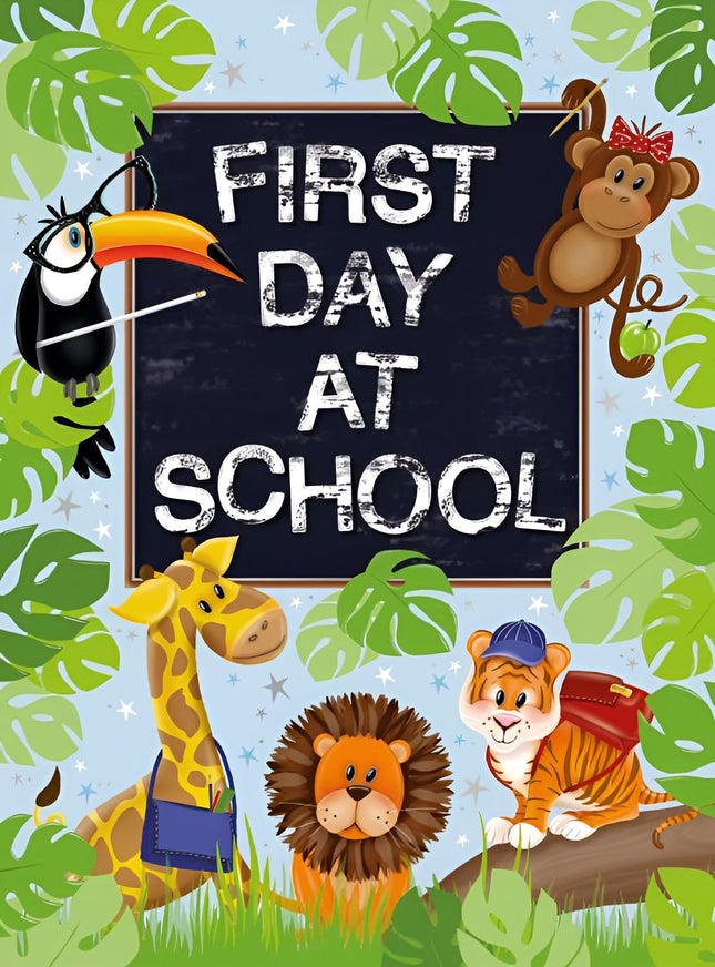 First Day of School Good Luck Card - Good Luck Card for Children with Illustrated Jungle Animals Design and an Embossed Foil Finish