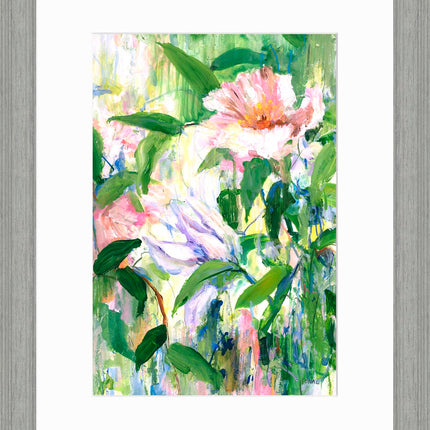 Floral Framed Print Wall Art - Abstract Flowers Home Decor - Sonal Nathwani Artwork - Ready to Hang 'White Blooms' Painting - 45 x 35cm