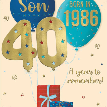 Birthday Card for Son – Age 40 'Born in 1986' Design