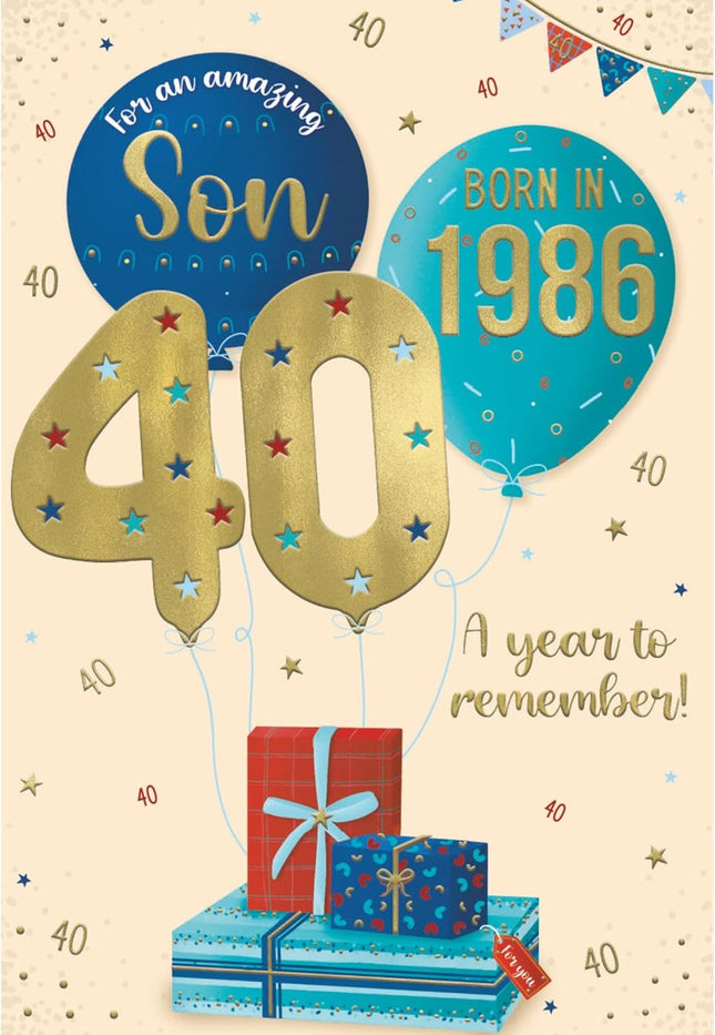 Birthday Card for Son – Age 40 'Born in 1986' Design