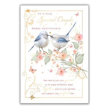 Anniversary Card for a Special Couple - Floral Garden Birds Design - Sentimental Verse - Anniversary Greeting Card