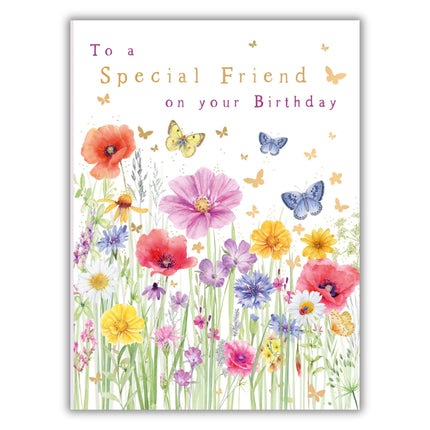 Birthday Card for Special Friend - Pretty Floral and Butterfly Design - Vibrant Birthday Greeting Card with Envelope - For Her