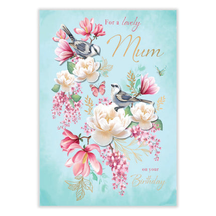 Mum Birthday Card - Happy Birthday Card with Floral Birds Design - Birthday Card for Women
