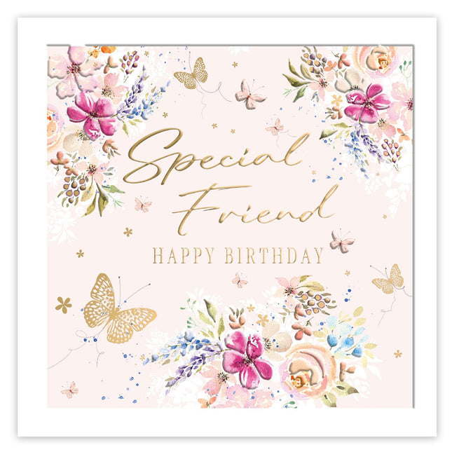 Birthday Card for Special Friend, Butterflies & Flowers