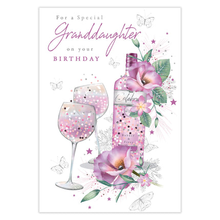 Birthday Card for Granddaughter - Pretty Floral Wine Design - Premium Greeting Card with Envelope
