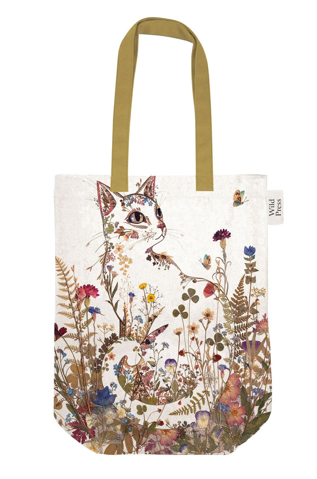 Organic Cotton Tote Bag - Cottage Cat by Helen Ahpornsiri - Eco-Friendly Reusable Canvas Shopping Bag - Artistic Eco Shopper