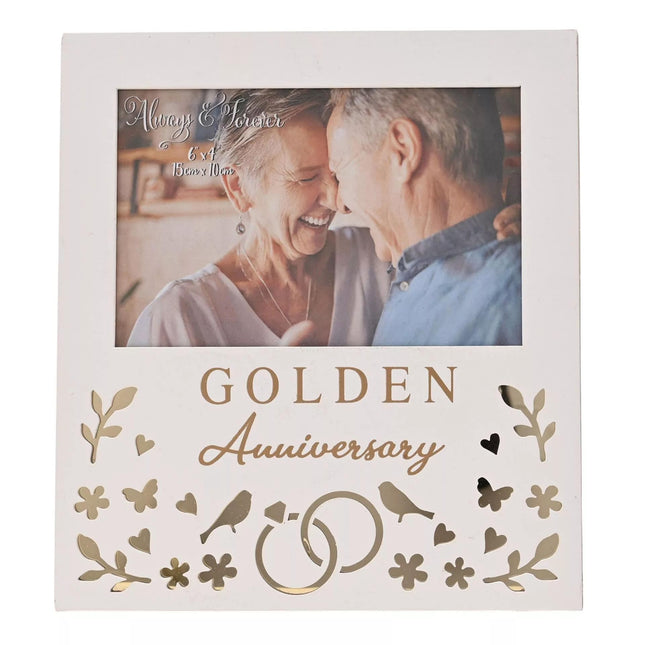 Widdop & Co. Golden Anniversary Photo Frame 4 x 6 Inch - 50th Wedding Anniversary Picture Frame Gift for Couple, Parents, Grandparents