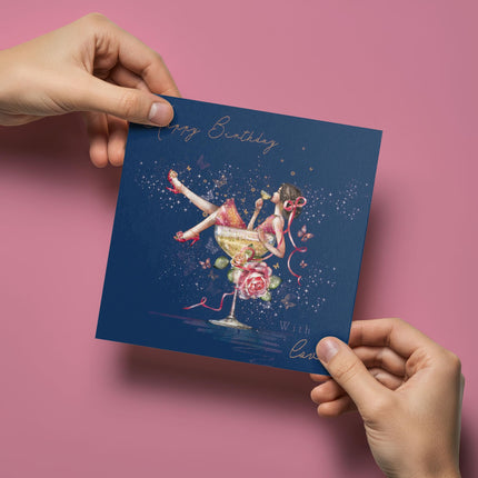 Birthday Card for Women - Pretty Floral Cocktail Design - Premium Greeting Card with Envelope