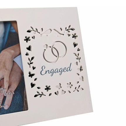 Widdop & Co. Engaged Photo Frame 4 x 6 Inch - Engagement Gift for Couple - Freestanding Wooden Picture Frame Keepsake