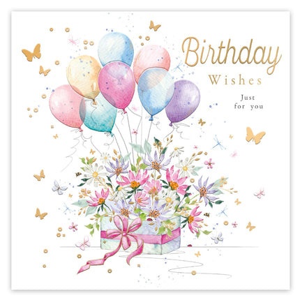 Birthday Card for Her, Floral Balloon Bouquet, Embossed Foil