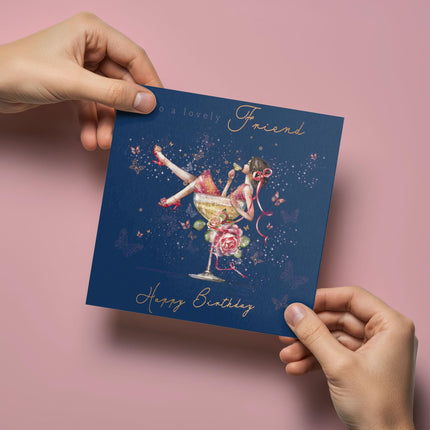 Birthday Card for Lovely Friend - Pretty Floral Cocktail Design - Premium Greeting Card for Her with Envelope