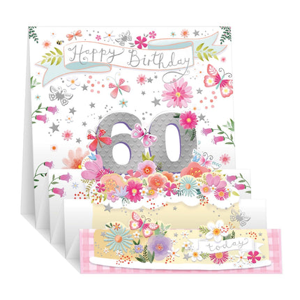 3D Pop Up 60th Birthday Card for Her, Feminine Butterflies Design