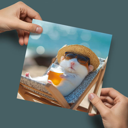 Blank Greeting Card for Men - Cute Hamster & Beer Design - Premium Greeting Card with Envelope - Suitable for Birthdays & Other Occasions