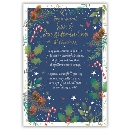 IC&G Christmas Card for Son & Daughter In Law - Festive Border Design - Foil Finish - Sentimental Christmas Greeting Card for a Special Couple