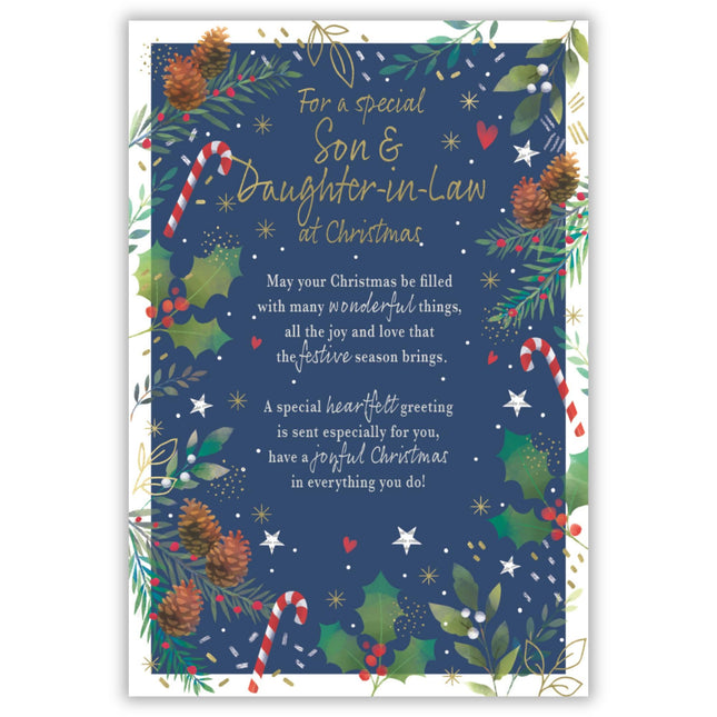 IC&G Christmas Card for Son & Daughter In Law - Festive Border Design - Foil Finish - Sentimental Christmas Greeting Card for a Special Couple