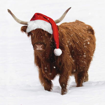 Charity Christmas Cards - Pack of 6 Premium Christmas Greeting Cards with Envelopes - Festive Highland Cow in the Snow - Supporting UK Charities