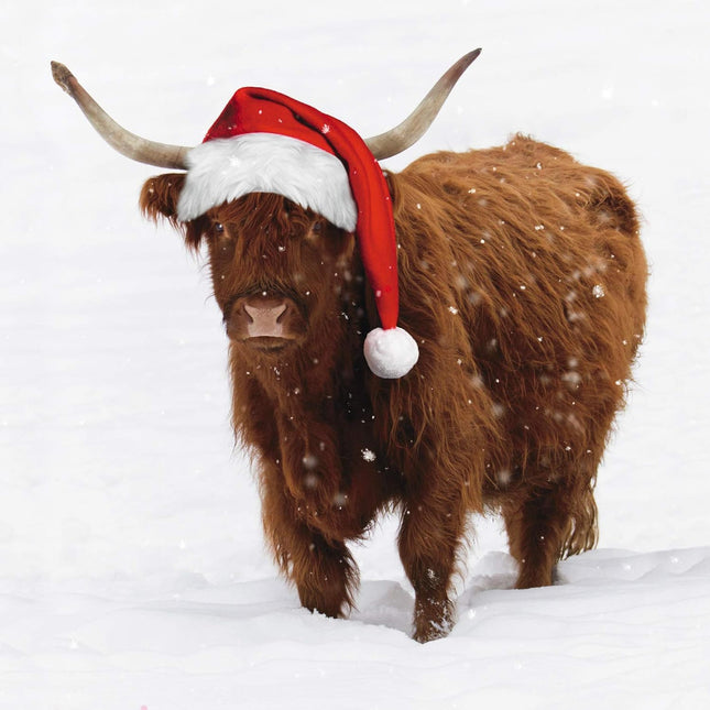 Charity Christmas Cards - Pack of 6 Premium Christmas Greeting Cards with Envelopes - Festive Highland Cow in the Snow - Supporting UK Charities