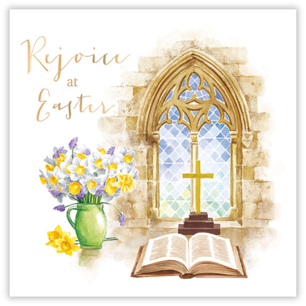 Religious Easter Greeting Cards Pack of 6 - Easter Cards with Artistic Church Window and Spring Flowers Design - General Multipack for Family, Friends and Children - 127 x 127 mm