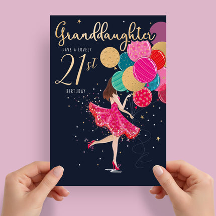 21st Birthday Card for Granddaughter, Stylish Balloons Design