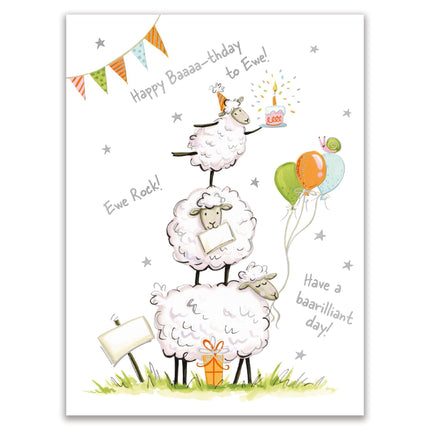 Funny Birthday Card for Men or Women - Amusing Sheep & Balloons Design - Embossed Silver Foil Finish - Premium Greeting Card with Envelope
