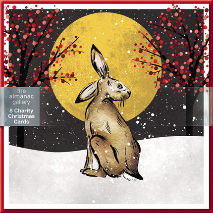 Charity Christmas Cards Pack of 8 - Charity Christmas Cards with a Hare and Moon Design - Eco-Friendly Xmas Cards Multipack with Envelopes
