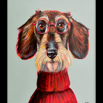 Dog in Glasses Framed Print Wall Art - 'Boy George' by Victoria Coleman - Contemporary Animal Picture - Ready to Hang Home Décor - 43.5 x 33.5 cm
