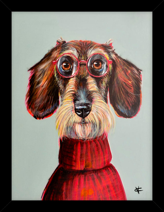 Dog in Glasses Framed Print Wall Art - 'Boy George' by Victoria Coleman - Contemporary Animal Picture - Ready to Hang Home Décor - 43.5 x 33.5 cm