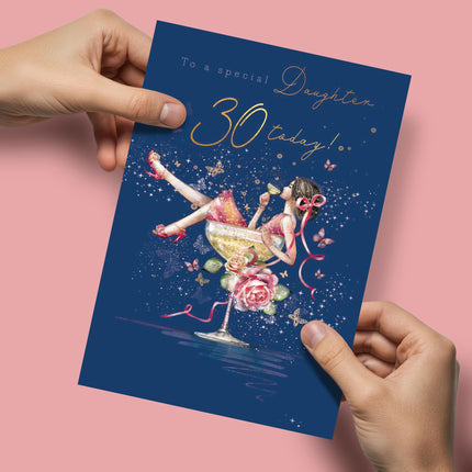 30th Birthday Card for Daughter - Age 30 Pretty Floral Cocktail Design - Premium Greeting Card with Envelope