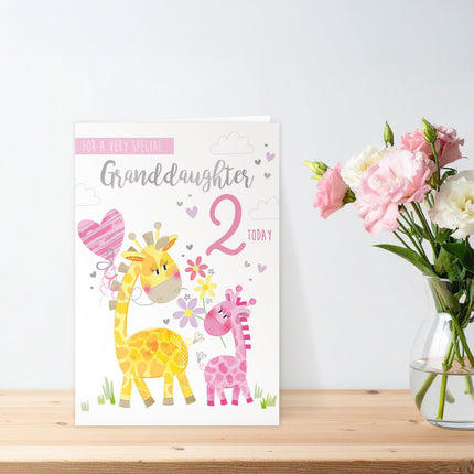 2nd Birthday Card for Special Granddaughter, Cute Giraffe & Baby