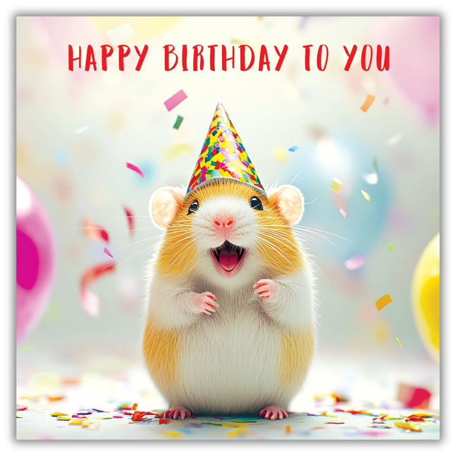Funny Birthday Card For Women or Girls - Humorous Hamster Party Design - Fun Animal Birthday Greeting Card