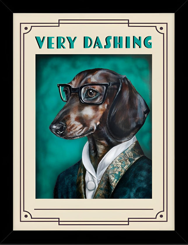 'Very Dashing' by Victoria Coleman Dachshund Dog Framed Wall Art - 43.5 x 33.5 cm Ready to Hang Artwork Print for Home Decor - Pictures, Paintings & Prints for Living Room, Bedroom, Kitchen