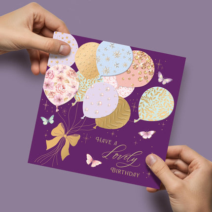 Birthday Card for Women - Elegant Floral Balloons & Butterflies - Premium Greeting Card with Envelope - Eco-Friendly & Recyclable