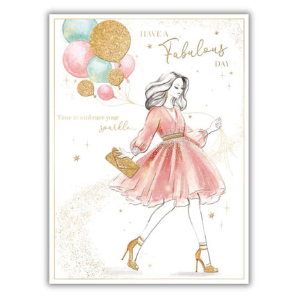 Birthday Card for Women - Fashion Design with Balloons - Embossed Foil Finish - Elegant Birthday Greeting Card