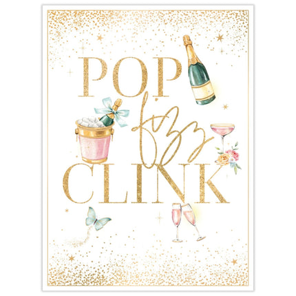 Birthday Card for Women - Pretty Drinks Design - 'Pop Fizz Clink' - Embossed Gold Foil Finish - Premium Birthday Greeting Card with Envelope for Her
