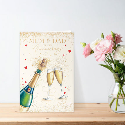 Anniversary Card for Mum and Dad, Champagne Celebration Design